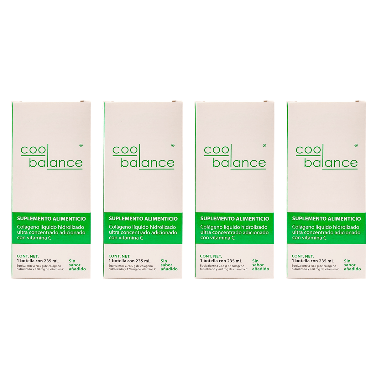 Cool Balance® 4 Pack: 31 Días Colágeno Líquido Hidrolizado  con Vitamina C