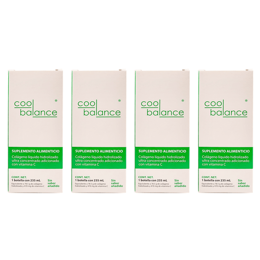 Cool Balance® 4 Pack: 31 Días Colágeno Líquido Hidrolizado  con Vitamina C